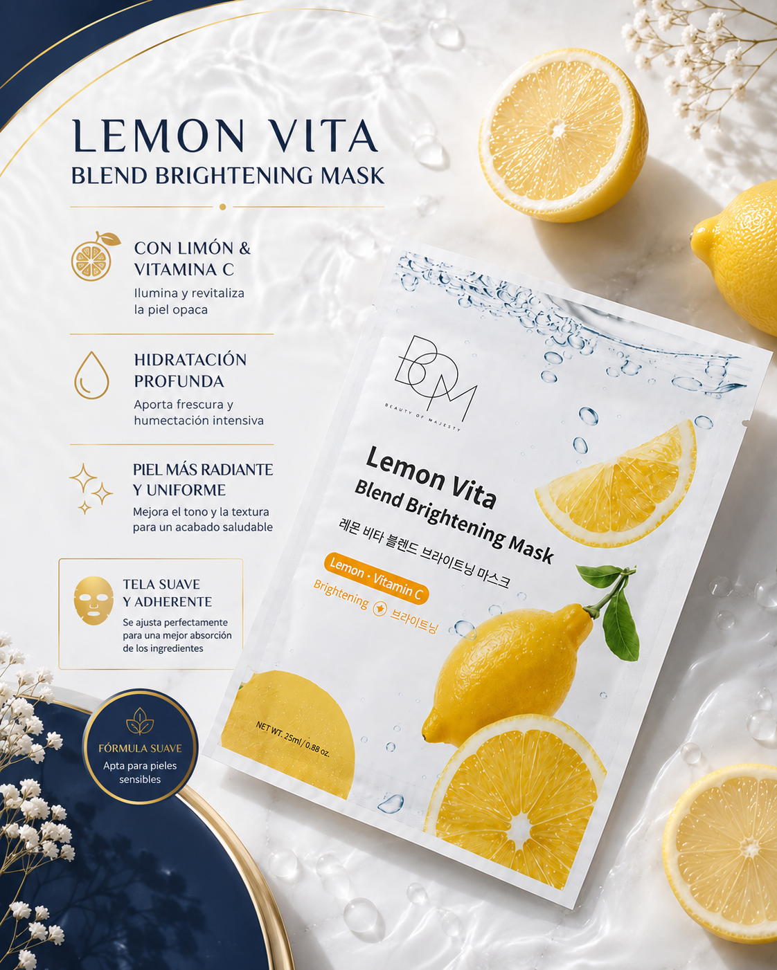 MASCARILLA ILUMINADORA LEMON VITA BLEND (10 unidades)
